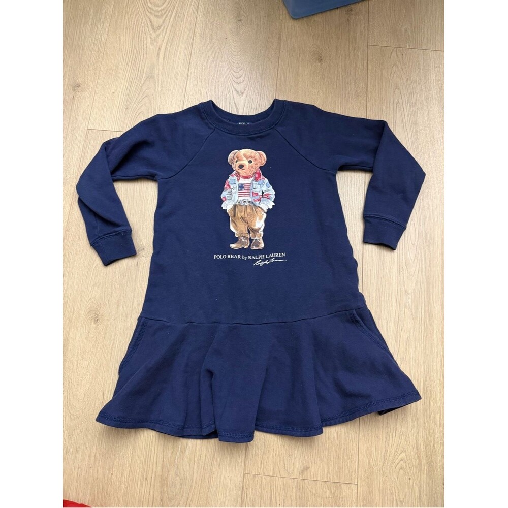 Polo Ralph Lauren Navy Bear Sweatshirt Dress size 7 small girls